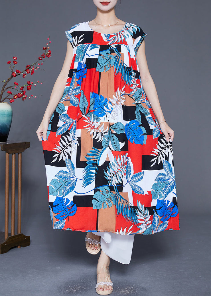 Boho Colorblock Oversized Print Cotton Robe Dresses Summer