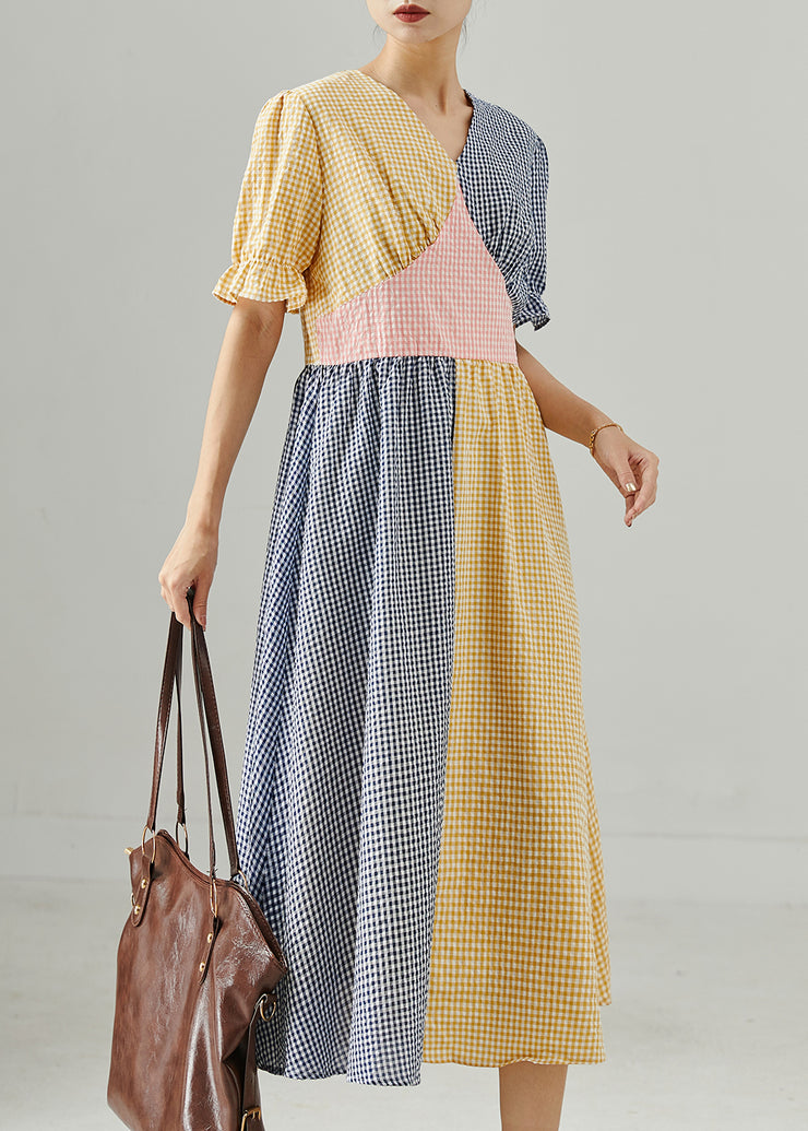 Boho Colorblock Plaid Patchwork Cotton Dresses Summer