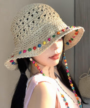 Boho Colorful Wooden Bead Hollowed Out Large Brim Sun Hat