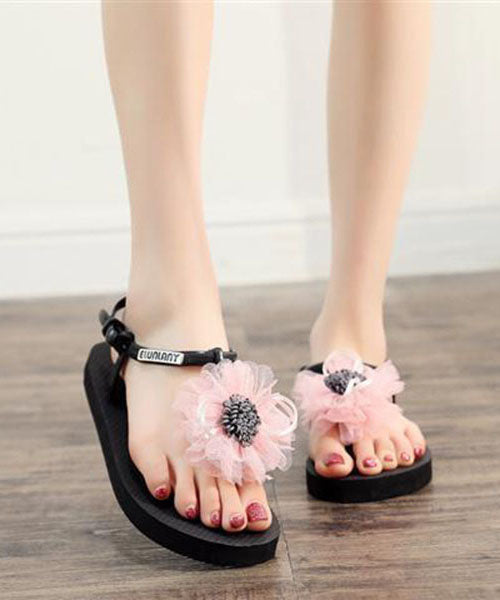 Boho Comfy Splicing Floral Flip Flops Sandals Purple