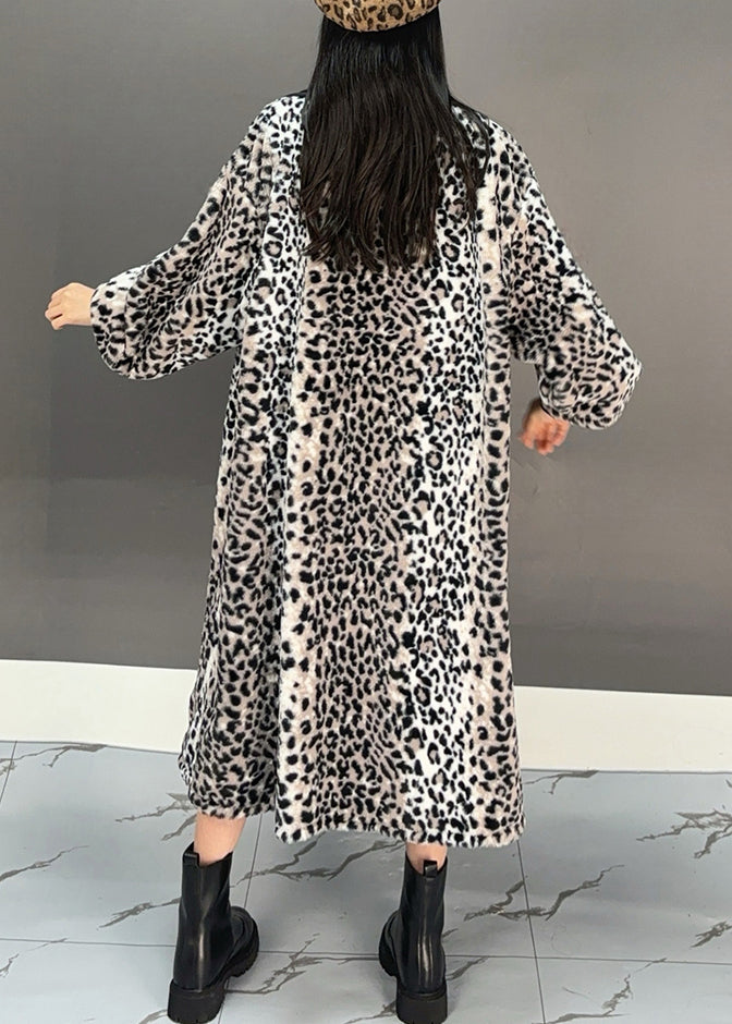 Boho Dark Grey Leopard Patchwork Pockets Long Trench Coat Spring