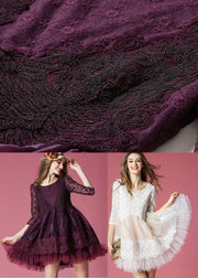 Boho Dark Purple Embroideried Lace Patchwork Organza Mini Dresses Summer