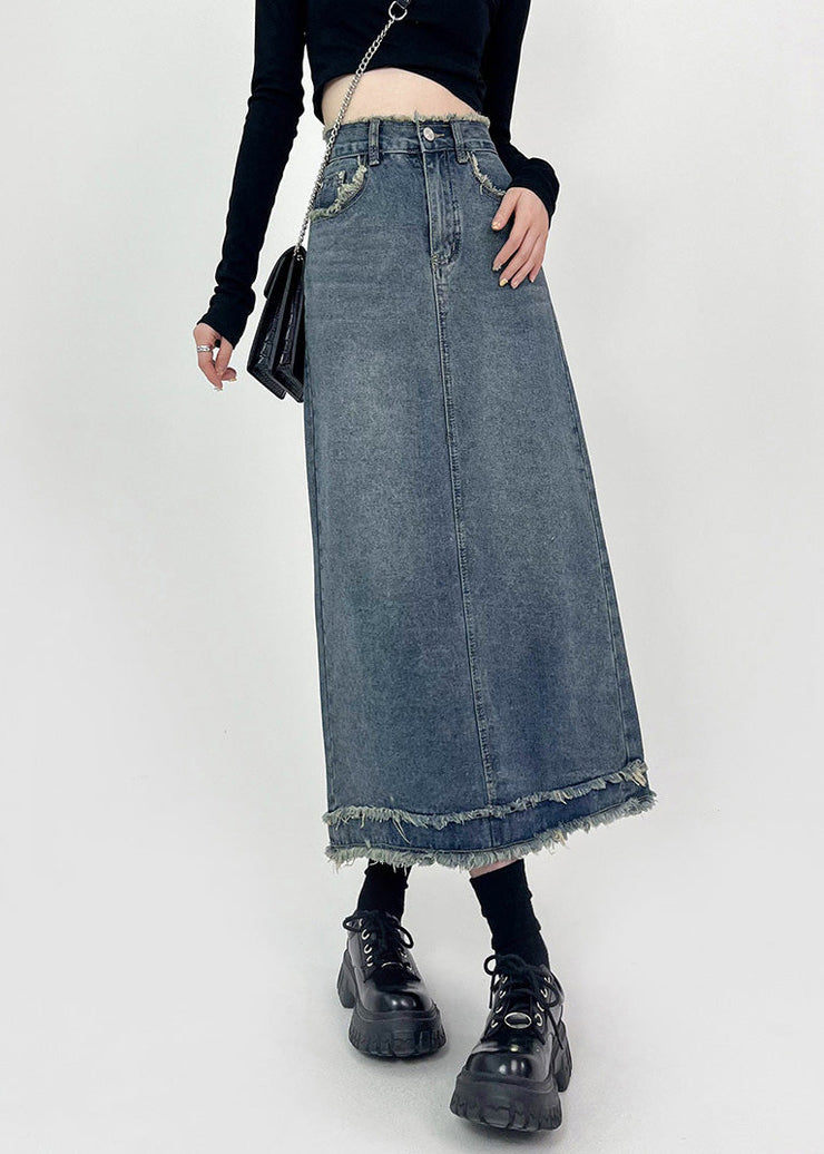 Boho Denim Blue Patchwork High Waist Maxi Skirts Summer