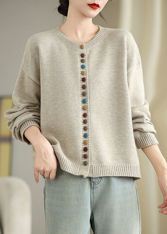 Boho Dull Grey Colorful Buttons Knit Cardigans Spring