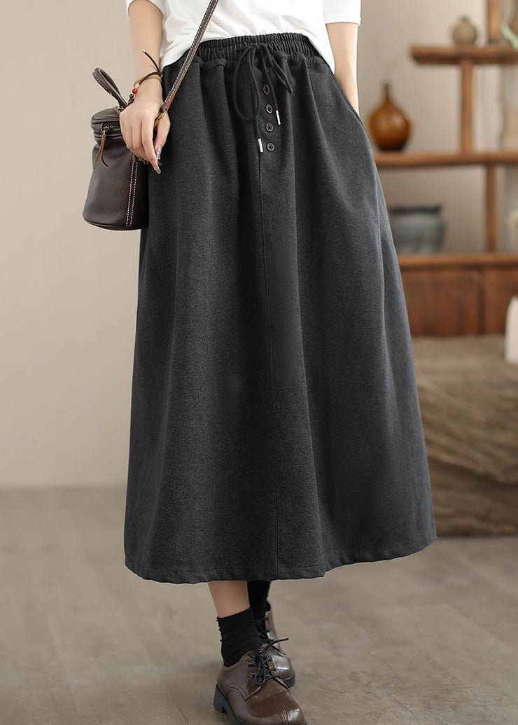 Boho Dull Grey Drawstring Exra Large Hem Woolen Skirt Spring