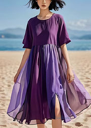 Boho Dull Purple Exra Large Hem Patchwork Tulle Dress Summer