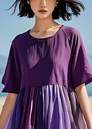 Boho Dull Purple Exra Large Hem Patchwork Tulle Dress Summer