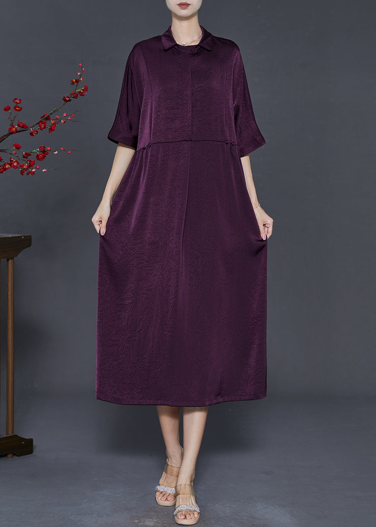 Boho Dull Purple Jacquard Silk Vacation Dresses Summer