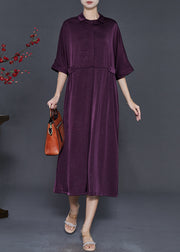 Boho Dull Purple Jacquard Silk Vacation Dresses Summer