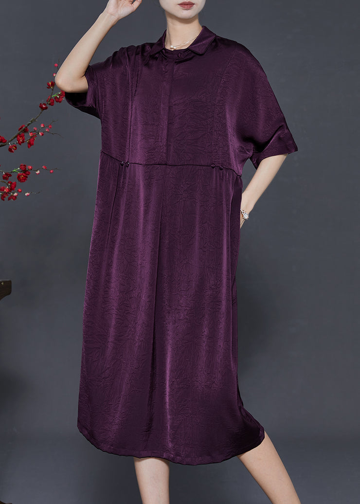 Boho Dull Purple Jacquard Silk Vacation Dresses Summer