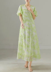 Boho Fluorescent Green Embroidered Silk Holiday Dresses Summer