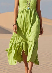 Boho Fruit Green V Neck Cotton Summer Dress Sleeveless