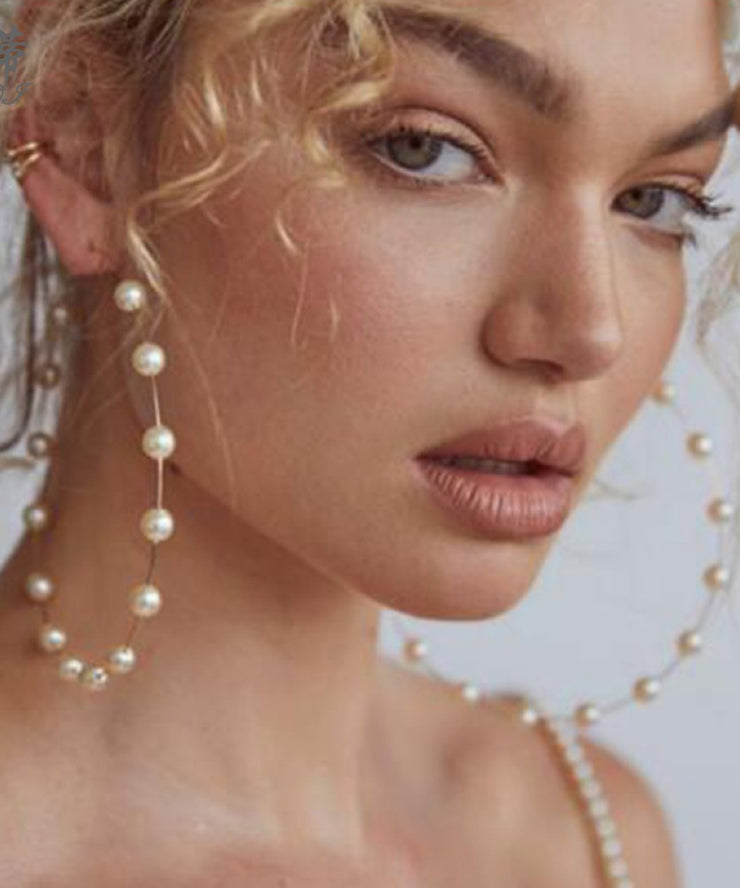 Boho Gold Copper Alloy Pearl Hoop Earrings