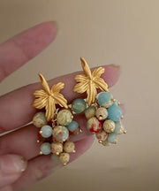 Boho Gold Copper Overgild Turquoise Grape Drop Earrings