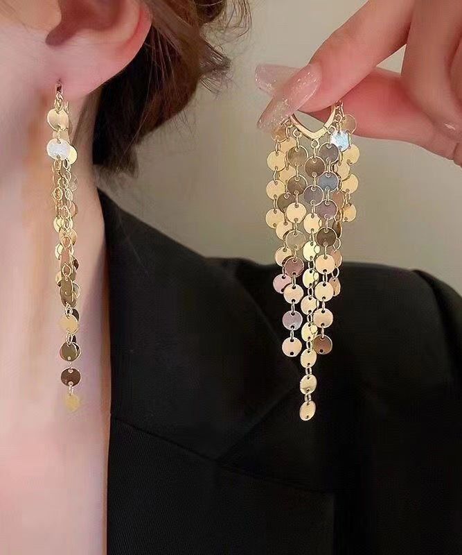 Boho Gold Metal Sequins Tassel Drop Earrings