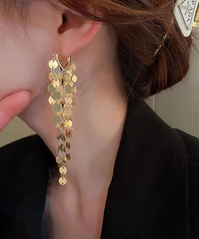 Boho Gold Metal Sequins Tassel Drop Earrings