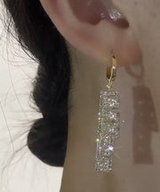 Boho Gold Overgild Zircon Rectangle Tassel Drop Earrings