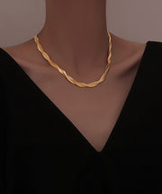 Boho Gold Stainless Steel Overgild Crossing Fried Dough Twists Princess Necklace