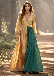 Boho Golden Asymmetrical Patchwork Cinched Vestidos Dresses Spring