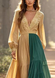 Boho Golden Asymmetrical Patchwork Cinched Vestidos Dresses Spring