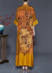 Boho Golden Oversized Print Silk Vacation Dress Summer