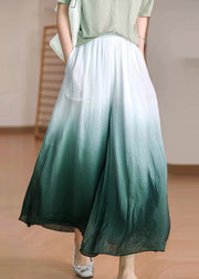 Boho Gradient Green Elastic Waist Cotton Pants Skirt Spring