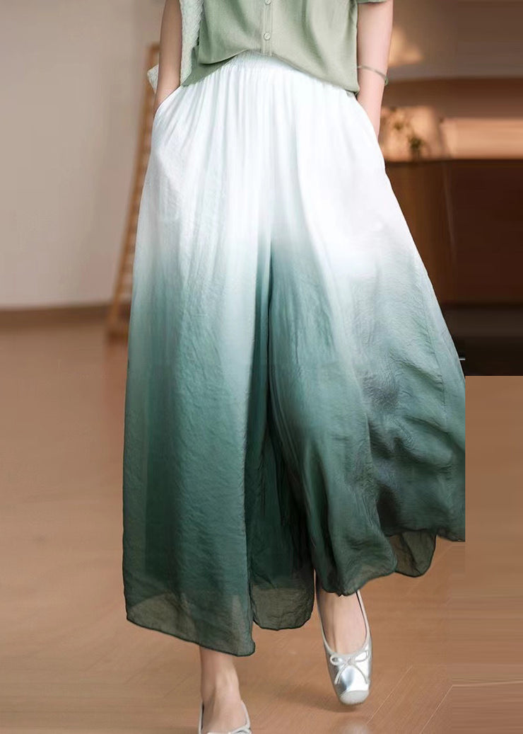 Boho Gradient Green Elastic Waist Cotton Pants Skirt Spring