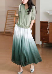 Boho Gradient Green Elastic Waist Cotton Pants Skirt Spring