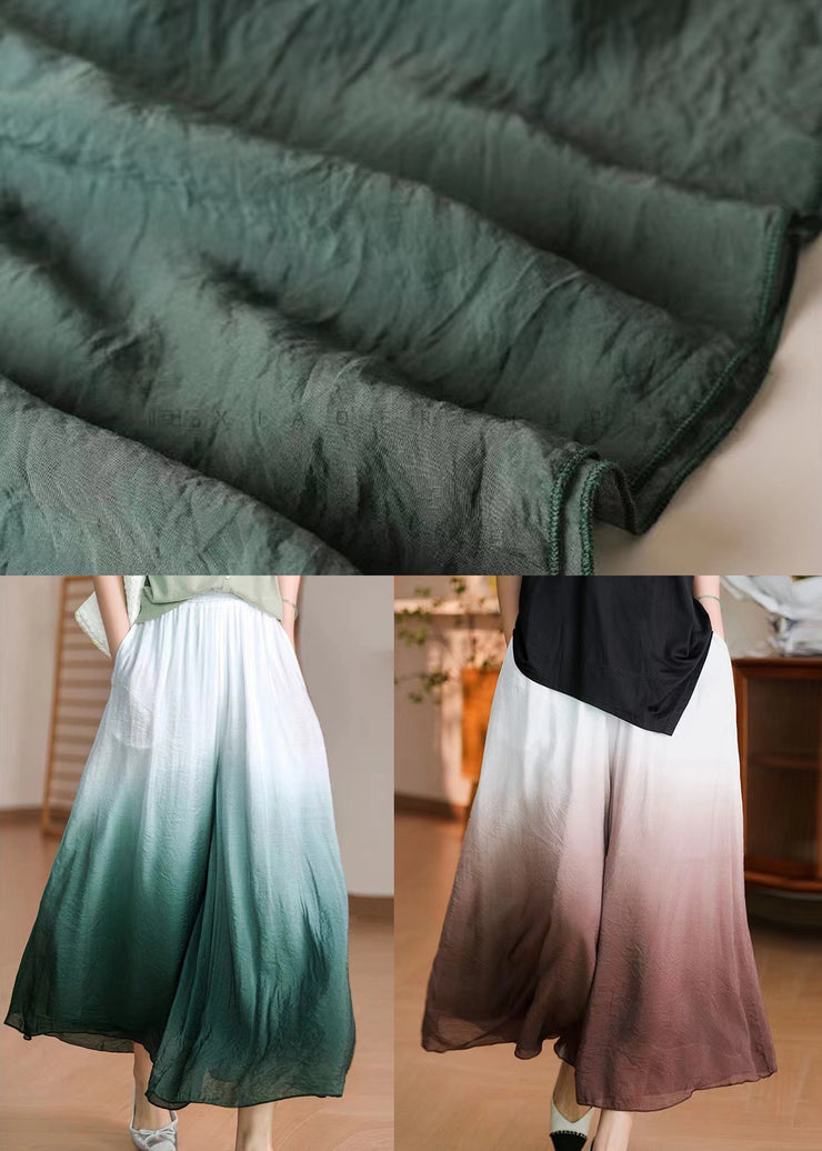 Boho Gradient Green Elastic Waist Cotton Pants Skirt Spring