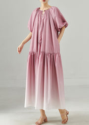 Boho Gradient Purple Oversized Patchwork Cotton Long Dresses Puff Sleeve