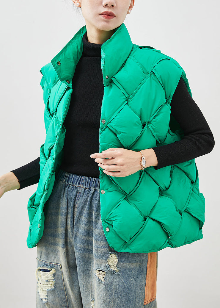 Boho Grass Green Plaid Duck Down Down Vest Winter