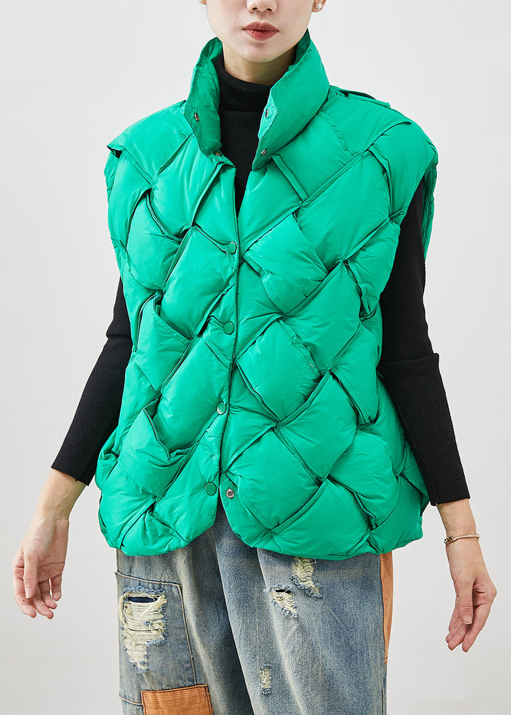 Boho Grass Green Plaid Duck Down Down Vest Winter