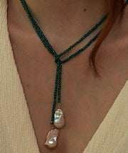 Boho Green Alloy Pearl Beading Pendant Necklace