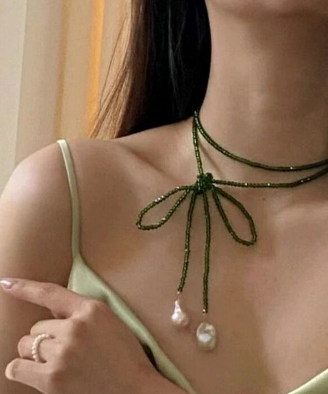 Boho Green Alloy Pearl Beading Pendant Necklace