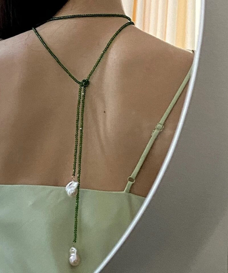 Boho Green Alloy Pearl Beading Pendant Necklace