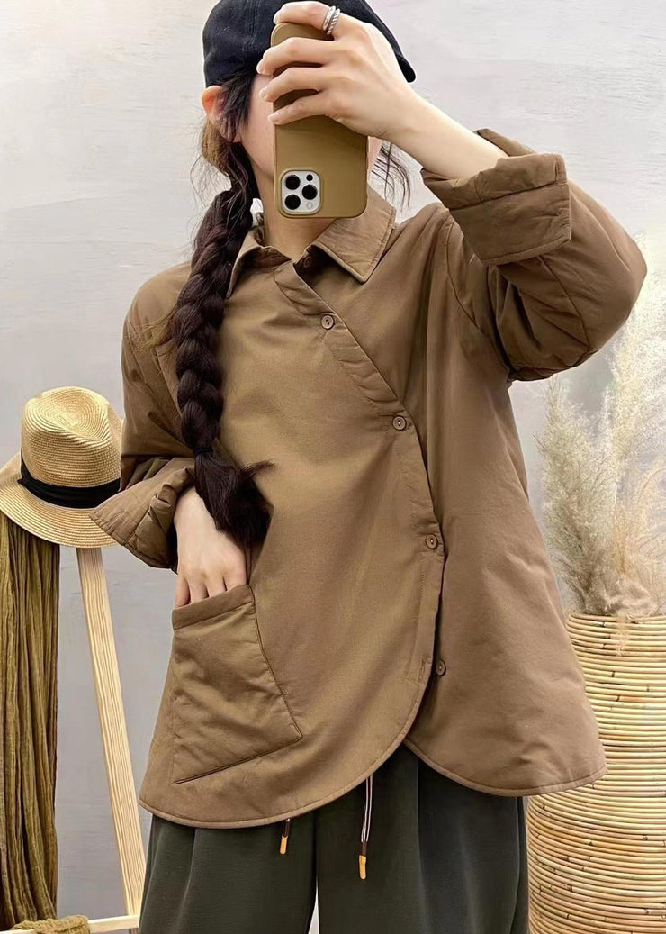 Boho Green Asymmetrical Button Down Fine Cotton Filled Jackets Winter