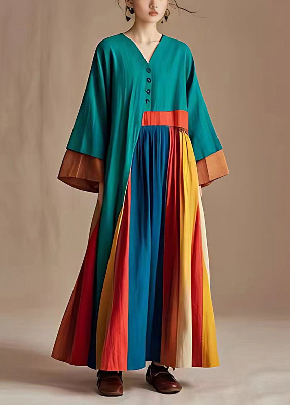 Boho Green Asymmetrical Patchwork Cotton Maxi Dress Summer