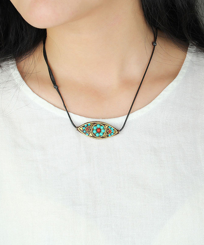 Boho Green Hand Knitting Copper Turquoise Pendant Necklace