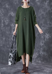 Boho Green Oversized Low High Design Linen Maxi Dresses Fall