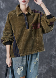 Boho Green Oversized Patchwork Corduroy Sweatshirts Top Spring