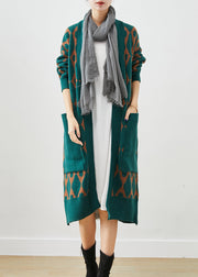 Boho Green Oversized Patchwork Pockets Knit Cardigan Fall