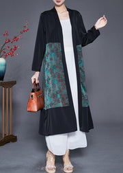 Boho Green Oversized Patchwork Silk Long Cardigans Fall