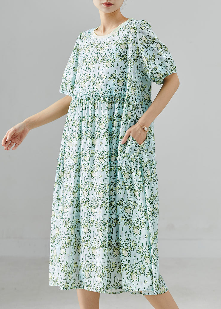 Boho Green Oversized Print Chiffon Vacation Dresses Summer