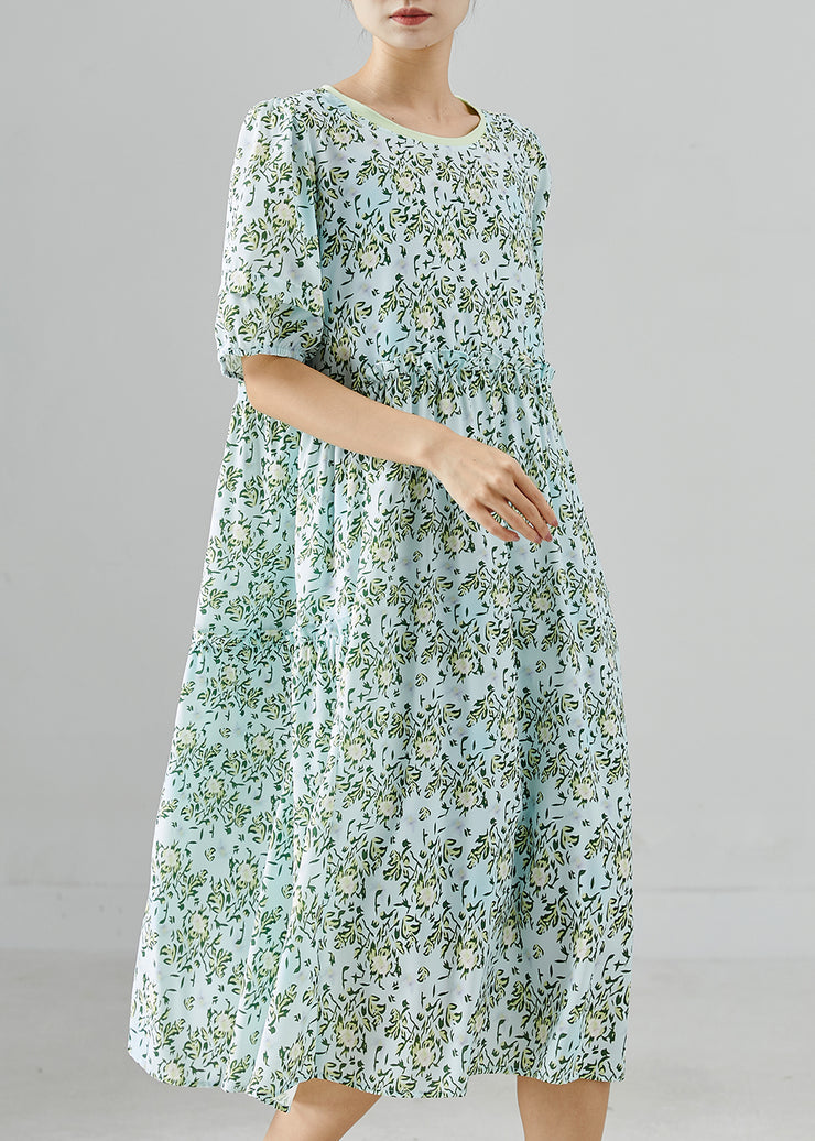 Boho Green Oversized Print Chiffon Vacation Dresses Summer