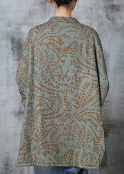 Boho Green Oversized Print Cotton Oriental Coat Spring