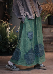 Boho Green Pockets Patch Patchwork Linen Skirt Spring