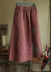 Boho Green Pockets Patch Patchwork Linen Skirt Spring