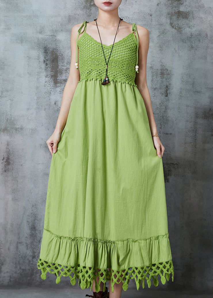 Boho Green Silm Fit Patchwork Cotton Spaghetti Strap Dress Summer