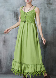Boho Green Silm Fit Patchwork Cotton Spaghetti Strap Dress Summer