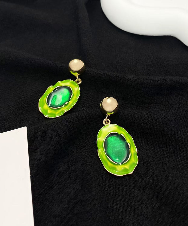 Boho Green Sterling Silver Alloy Pearl Drop Earrings